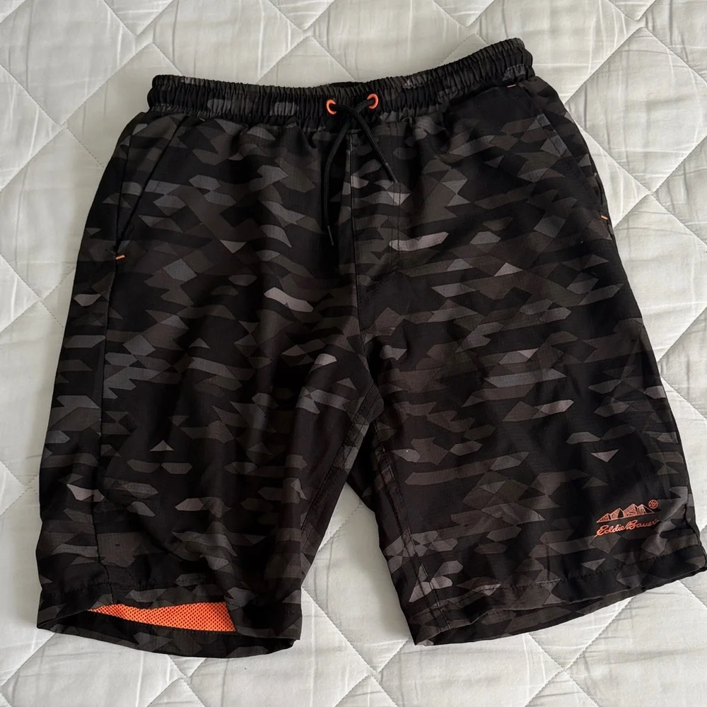 Eddie Bauer Black and Orange Mesh Shorts size 10 - Picture 1 of 7